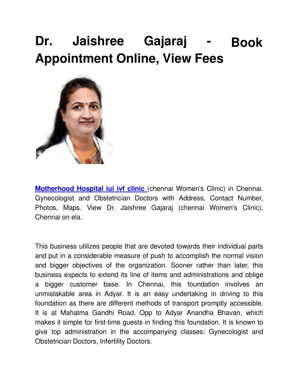 dr jaishree gajaraj appointment online view fees