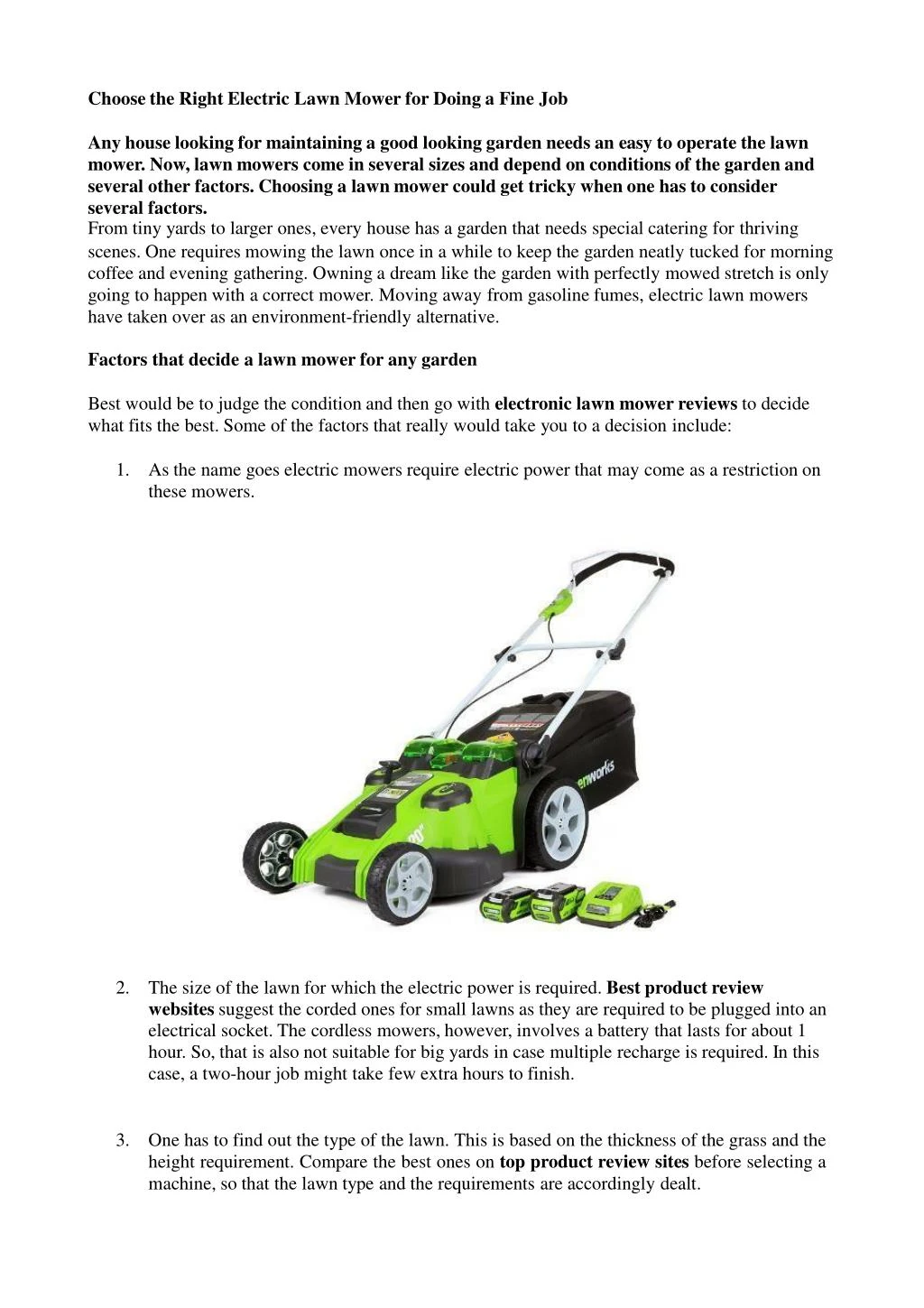 choose the right electric lawn mower for doing