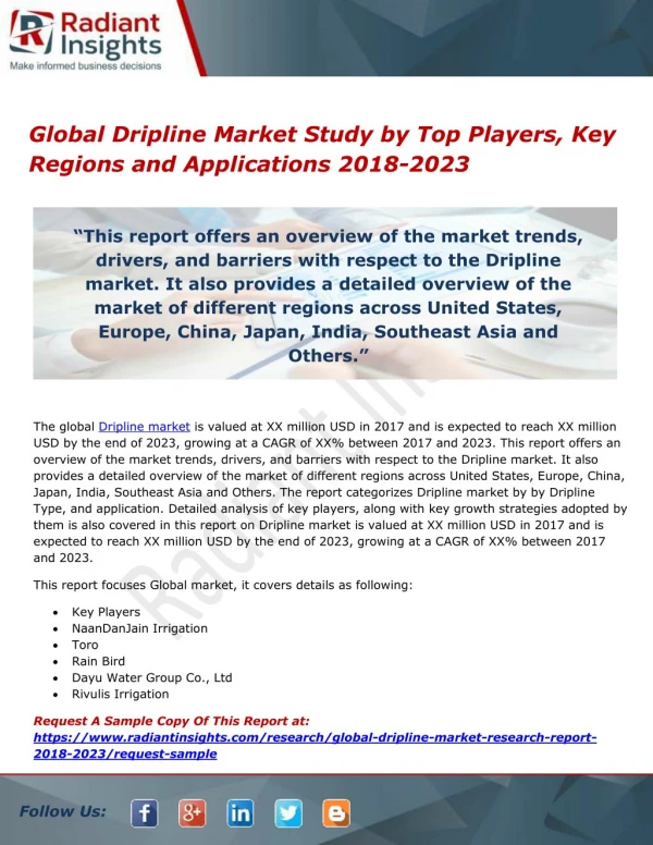 Global Dripline Market Study by Top Players, Key Regions and Applications 2018-2023