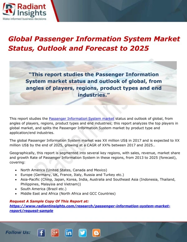 Global Passenger Information System Market Status, Outlook and Forecast to 2025