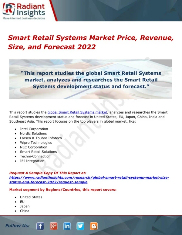 Smart Retail Systems Market Price, Revenue, Size, and Forecast 2022