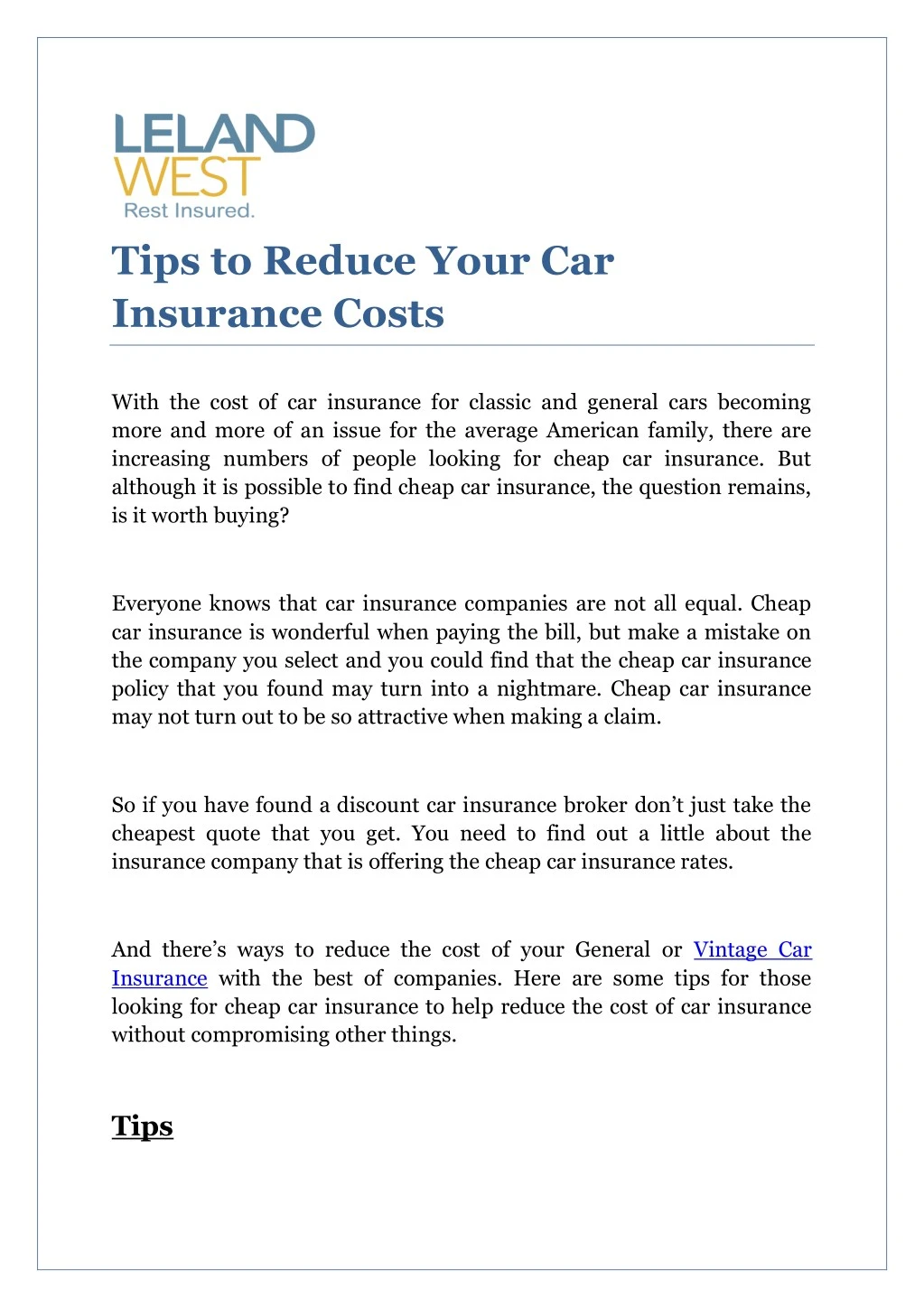 tips to reduce your car insurance costs