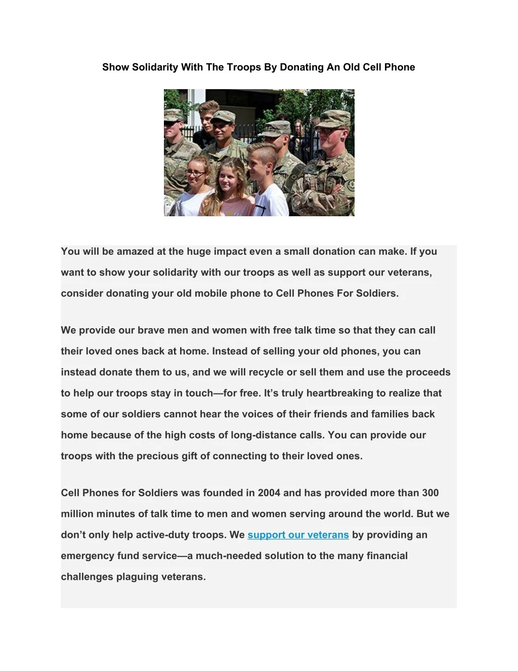 show solidarity with the troops by donating