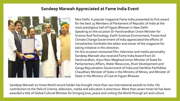 Sandeep Marwah Appreciated at Fame India Event