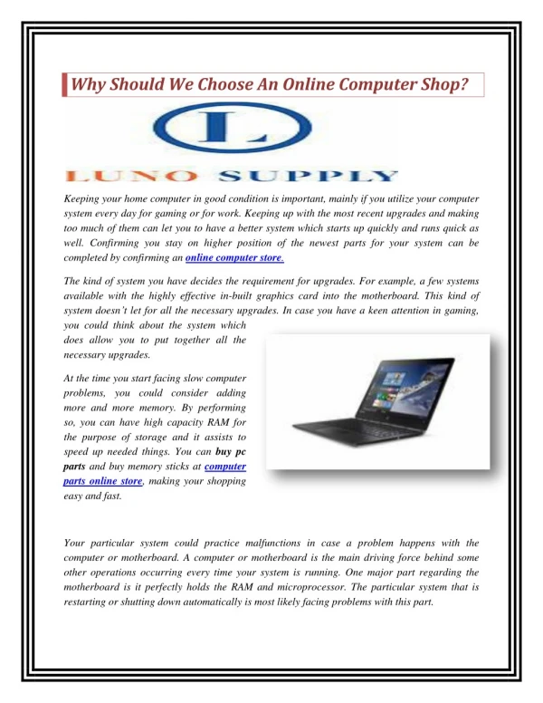 Why Should We Choose An Online Computer Shop