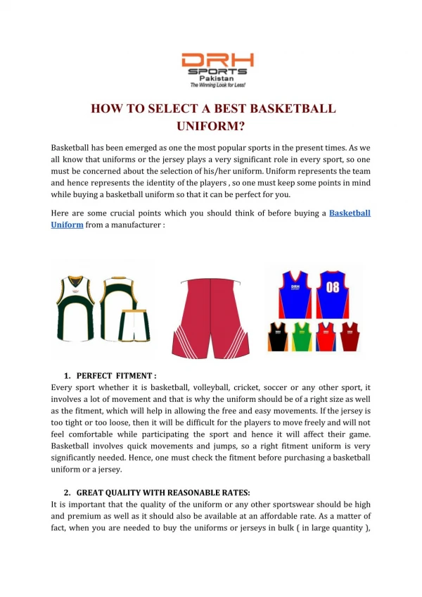 HOW TO SELECT THE BEST BASKETBALL UNIFORM