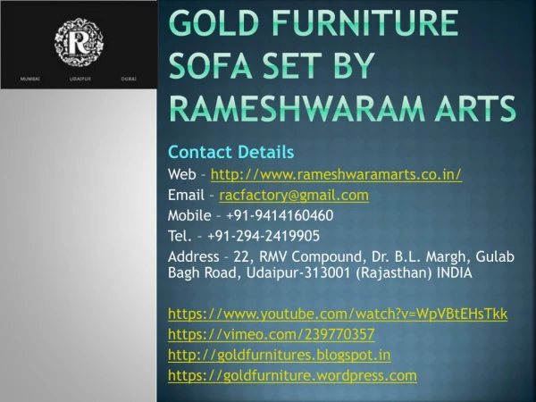 Gold Furniture Sofa Set by Rameshwaram Arts