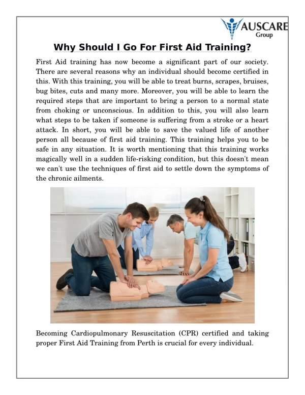 Why Should I Go For First Aid Training?