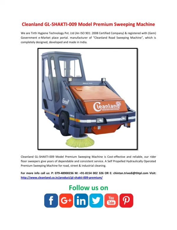 Cleanland GL-SHAKTI-009 Model Premium Sweeping Machine
