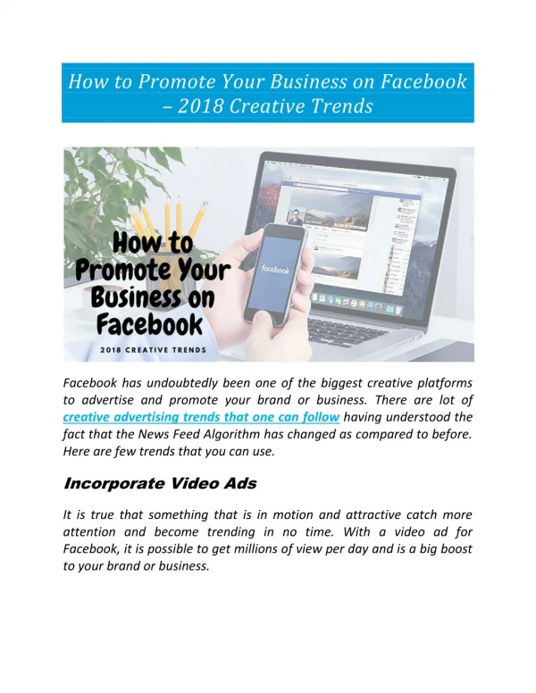 How to Promote Your Business on Facebook â€“ 2018 Creative Trends