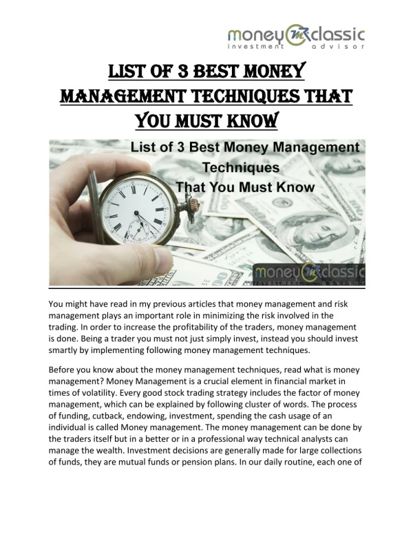 List Of 3 Best Money Management Techniques That You Must Know