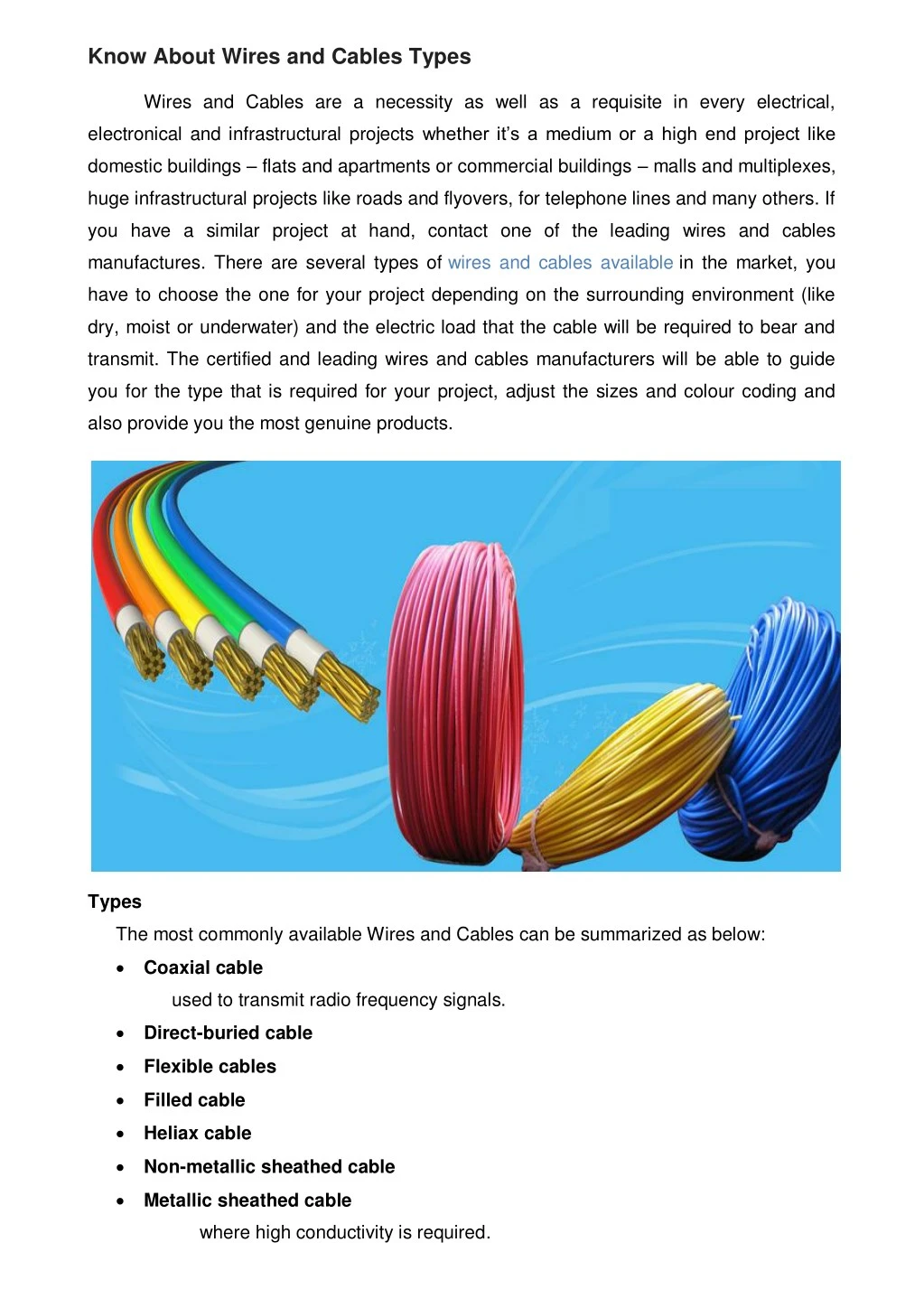 know about wires and cables types