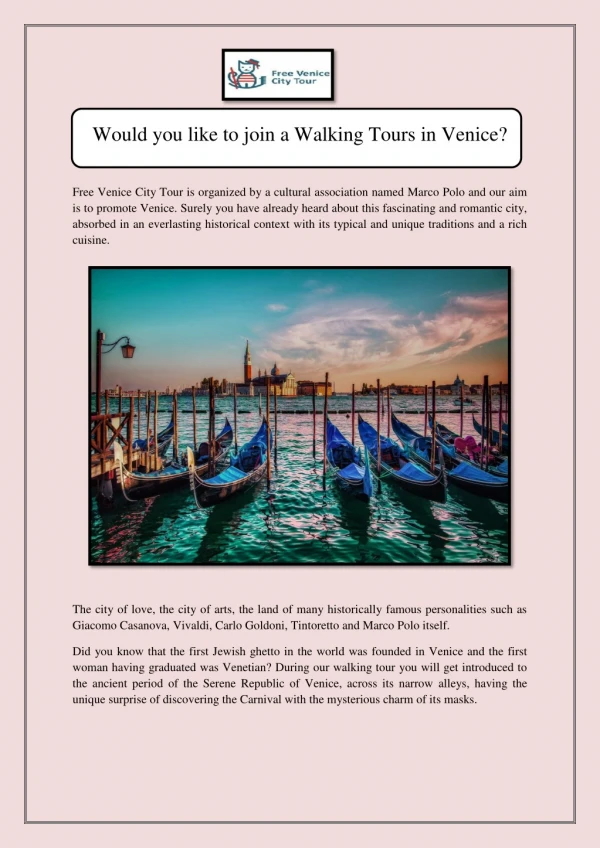 Would you like to join a Walking Tours in Venice?