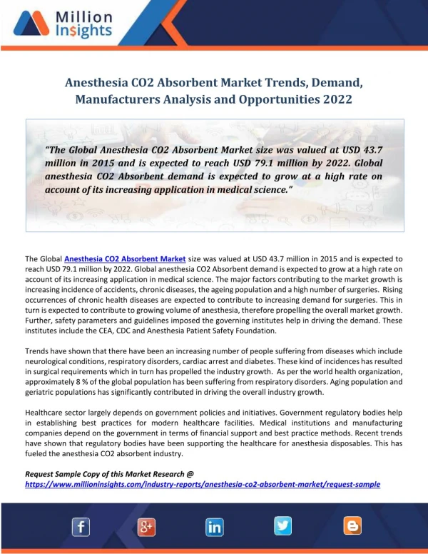 Anesthesia CO2 Absorbent Market Trends, Demand, Manufacturers Analysis and Opportunities 2022