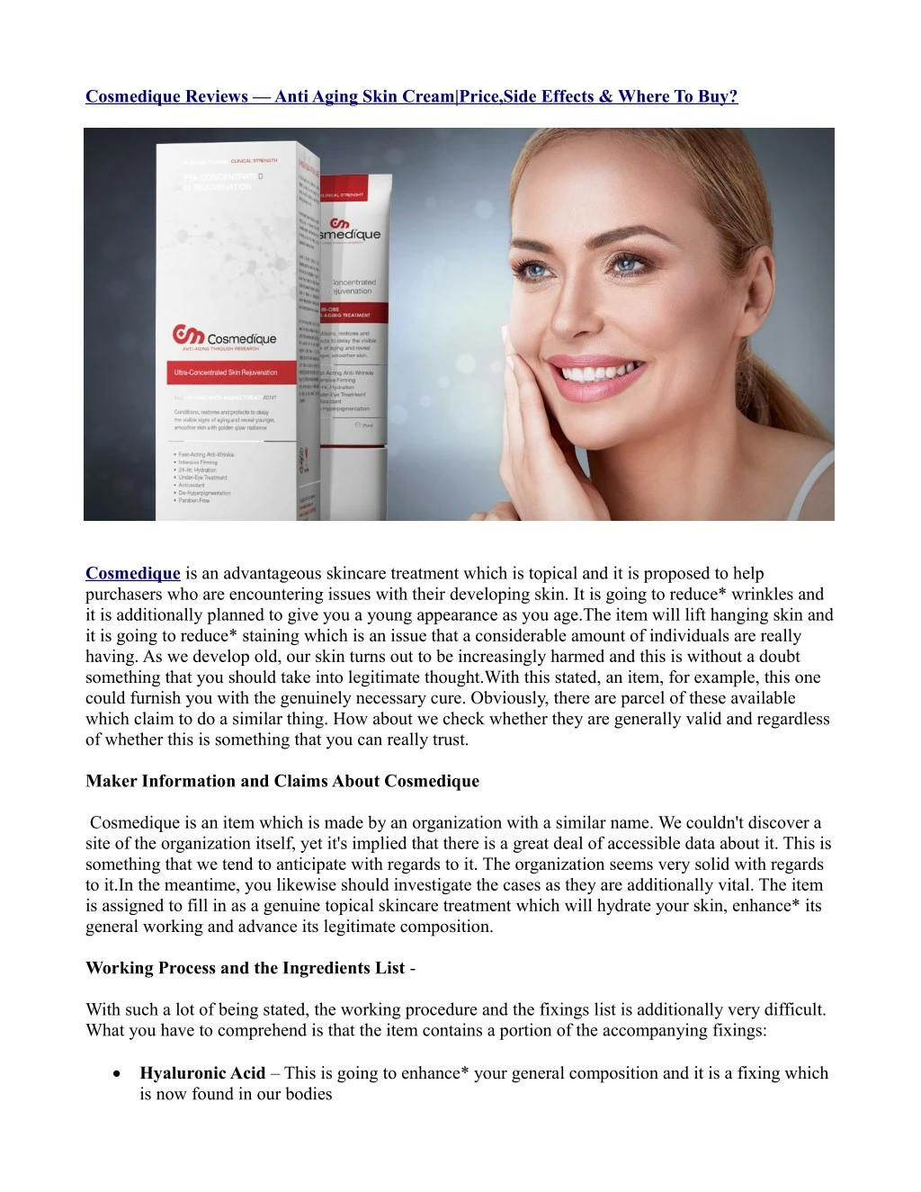 cosmedique reviews anti aging skin cream price