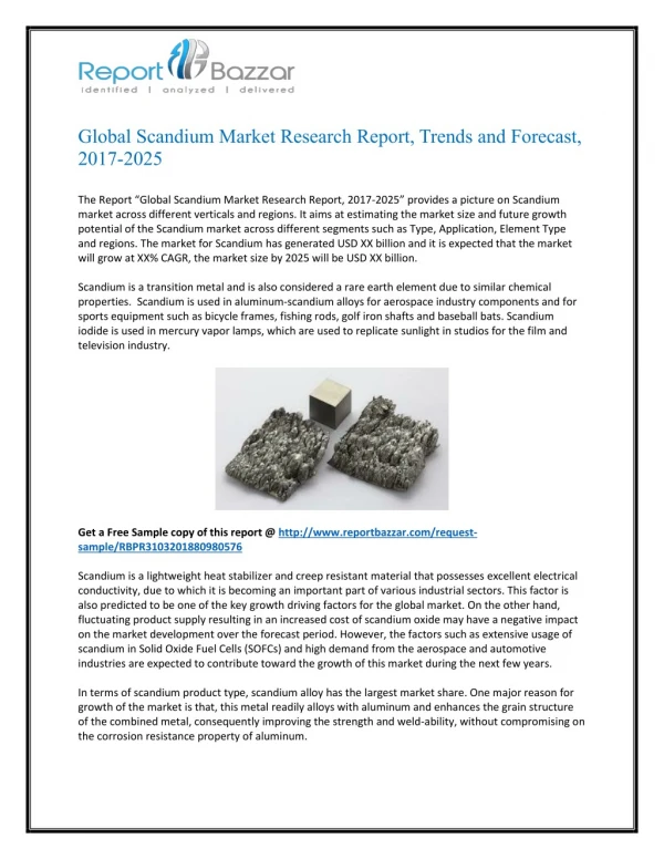 Scandium Market 2025 - Opportunities, Challenges, Strategies, Industry Verticals and Forecasts