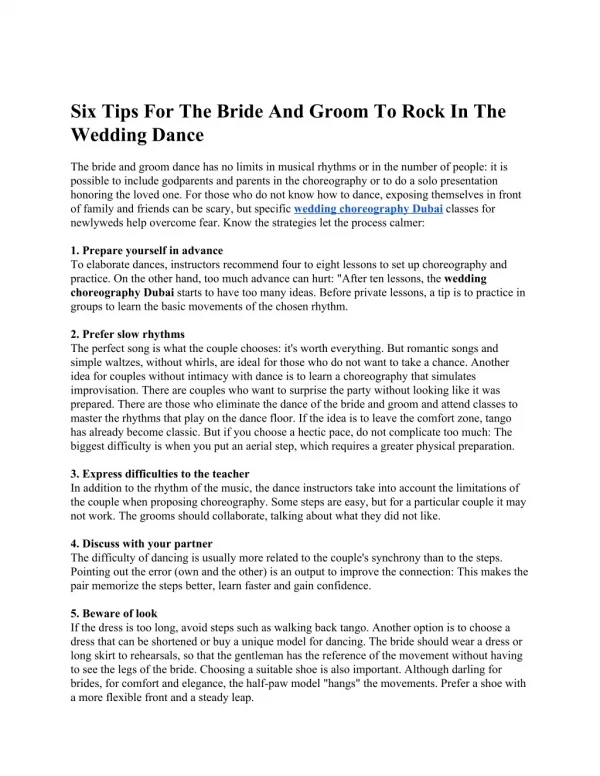 Six tips for the bride and groom to rock in the wedding dance