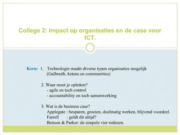 College 2: Impact op organisaties en de case voor ICT.
