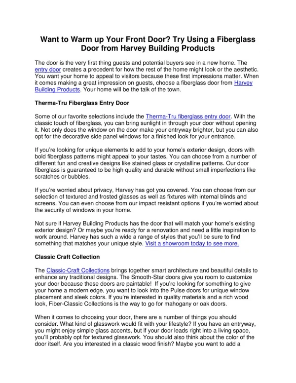 Want to Warm up Your Front Door? Try Using a Fiberglass Door from Harvey Building Products