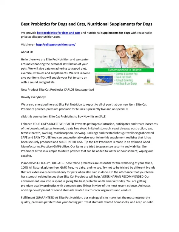 Best Probiotics for Dogs and Cats, Nutritional Supplements for Dogs