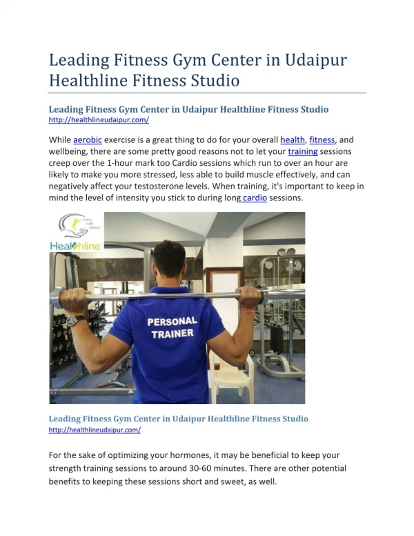 Leading Fitness Gym Center in Udaipur Healthline Fitness Studio