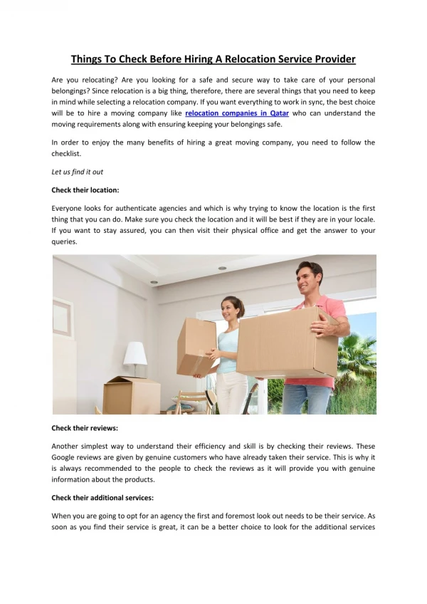 Things To Check Before Hiring A Relocation Service Provider
