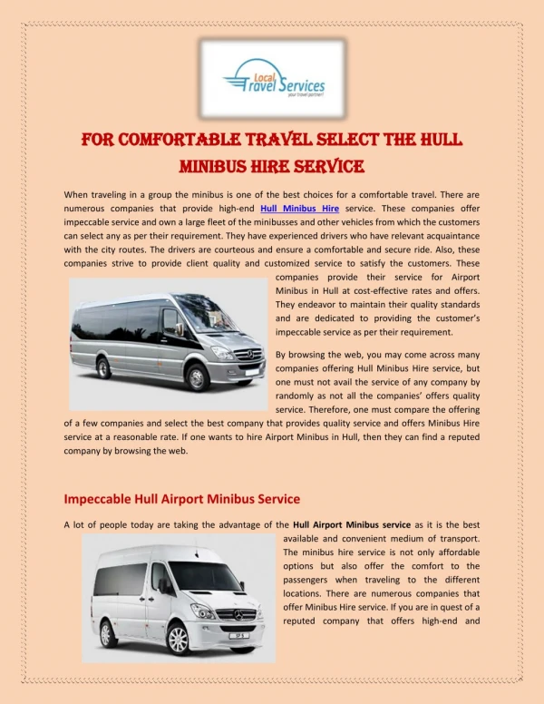 For Comfortable Travel Select the Hull Minibus Hire Service