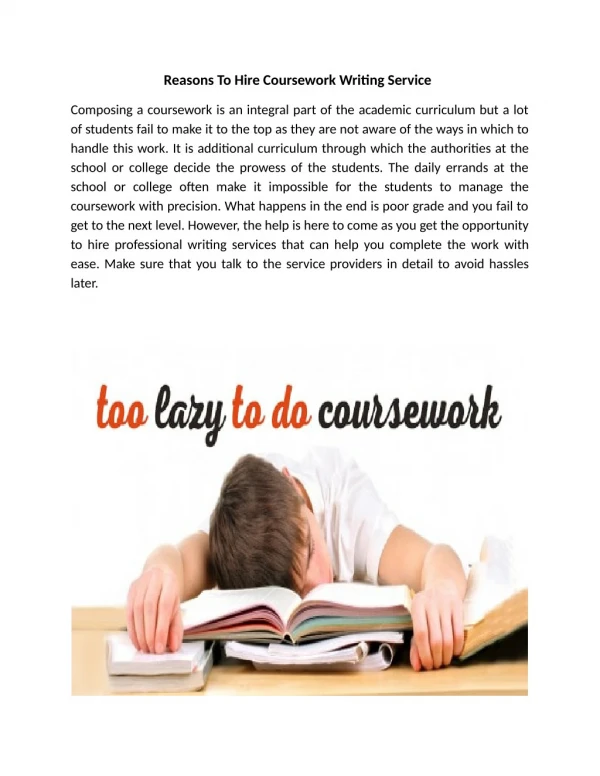 Reasons To Hire Coursework Writing Service