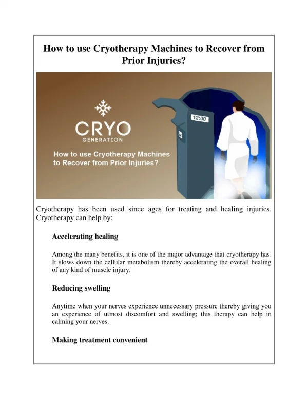 How to use Cryotherapy Machines to Recover from Prior Injuries?