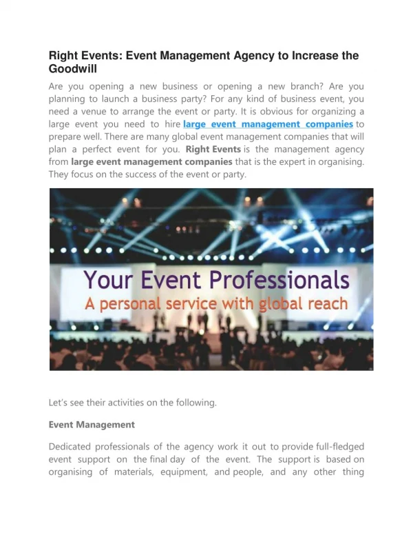 Event Management Agency to Increase the Goodwill
