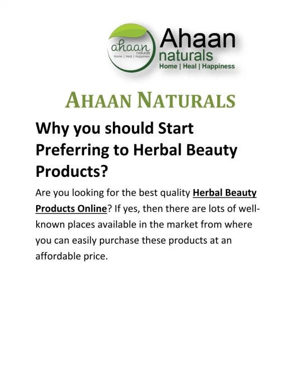Why you should Start Preferring to Herbal Beauty Products?