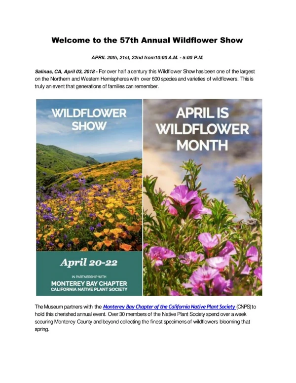 Welcome to the 57th Annual Wildflower Show