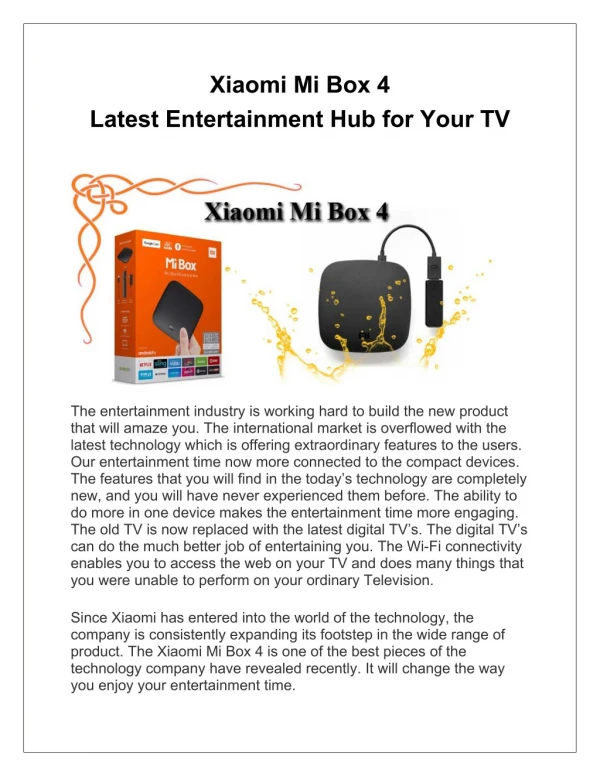 Xiaomi Mi Box 4 - Latest Entertainment Hub for Your TV