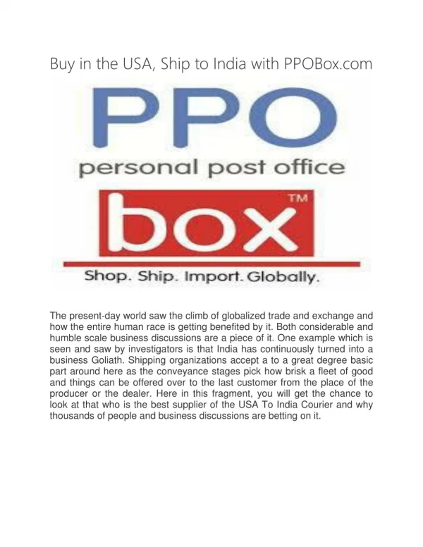 Buy in the USA, Ship to India with PPOBox.com