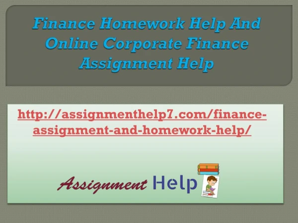 Finance Homework Help And Online Corporate Finance Assignment Help