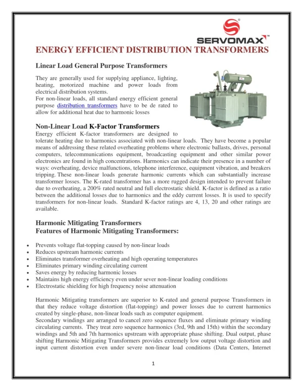 Energy Efficient Distribution Transformers