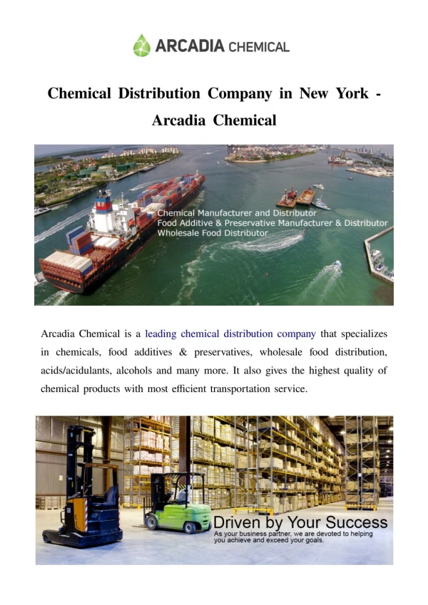 Chemical Distribution Company in New York - Arcadia Chemical