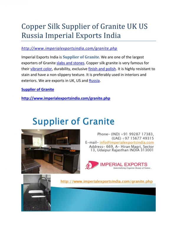 Copper Silk Supplier of Granite UK US Russia Imperial Exports India