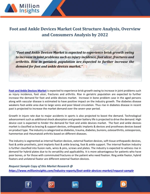 Foot and Ankle Devices Market Cost Structure Analysis, Overview and Consumers Analysis by 2022