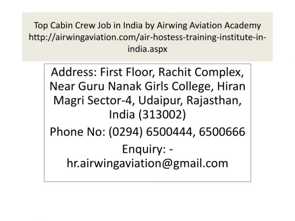 Top Cabin Crew Job in India by Airwing Aviation Academy