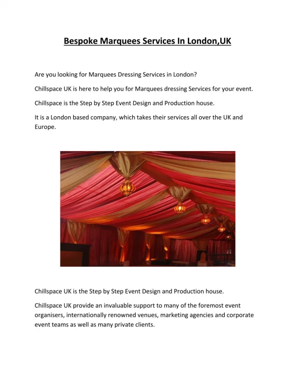 Bespoke Marquees Services In London,UK