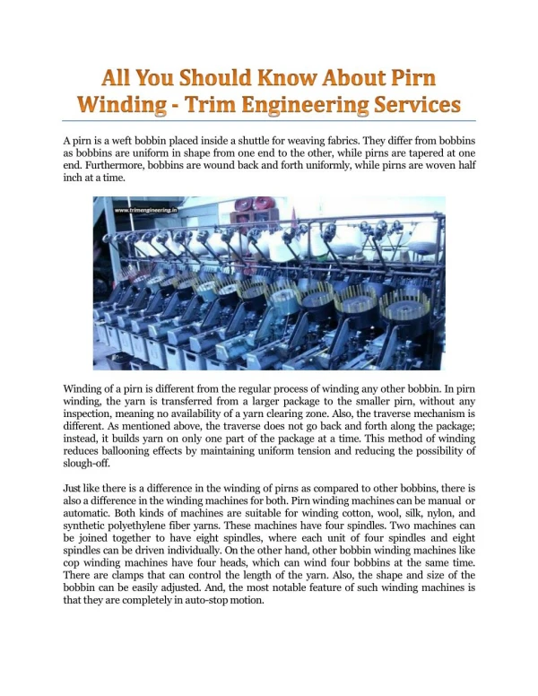All You Should Know About Pirn Winding - Trim Engineering Services