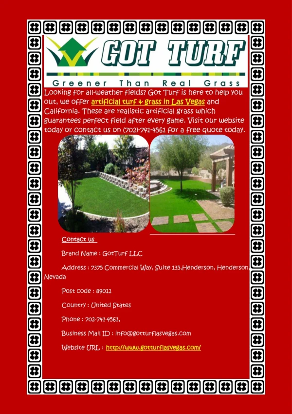 Buy Artificial & Fake Grass in Las Vegas, Los Angeles | Got Turf