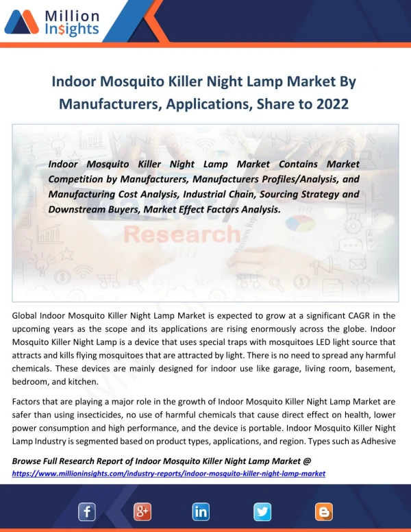 Indoor Mosquito Killer Night Lamp Market Analysis Of Key Players By Product & Applications to 2022