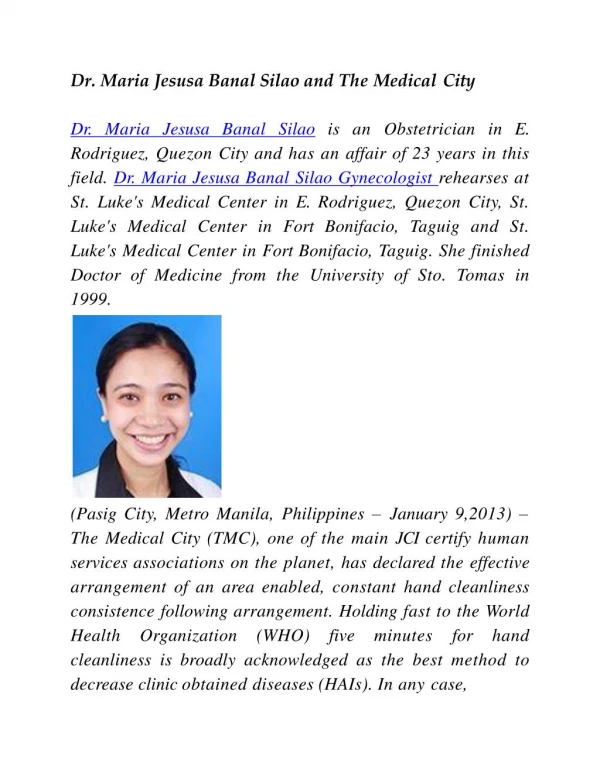 Dr. Maria Jesusa Banal Silao and The Medical City