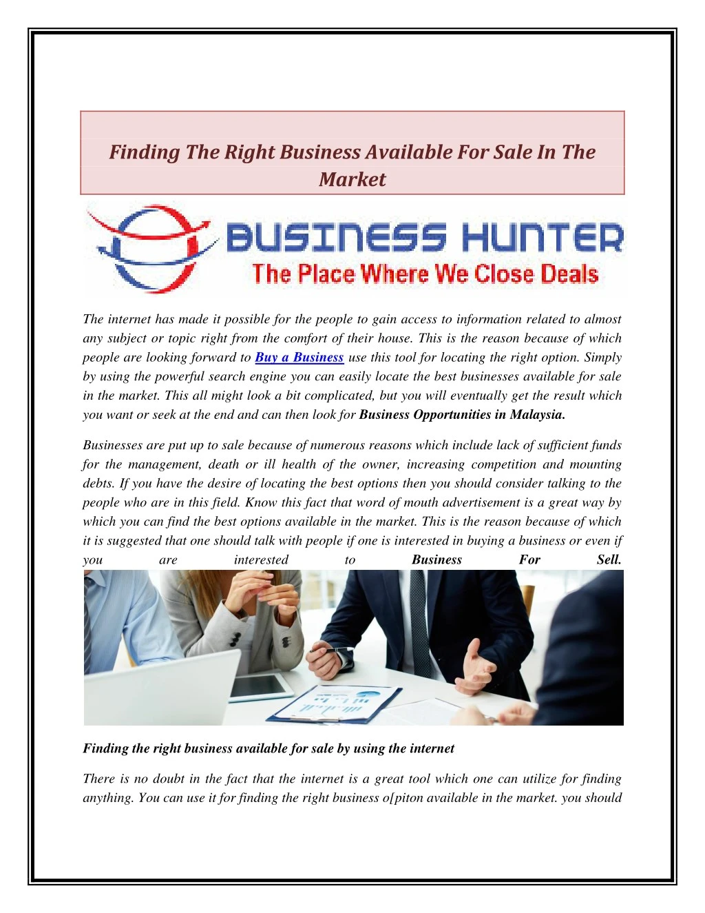 finding the right business available for sale