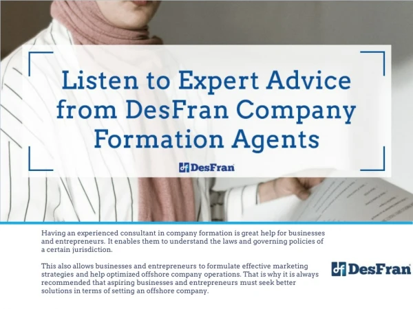 Listen to Expert Advice from DesFran Company Formation Agents
