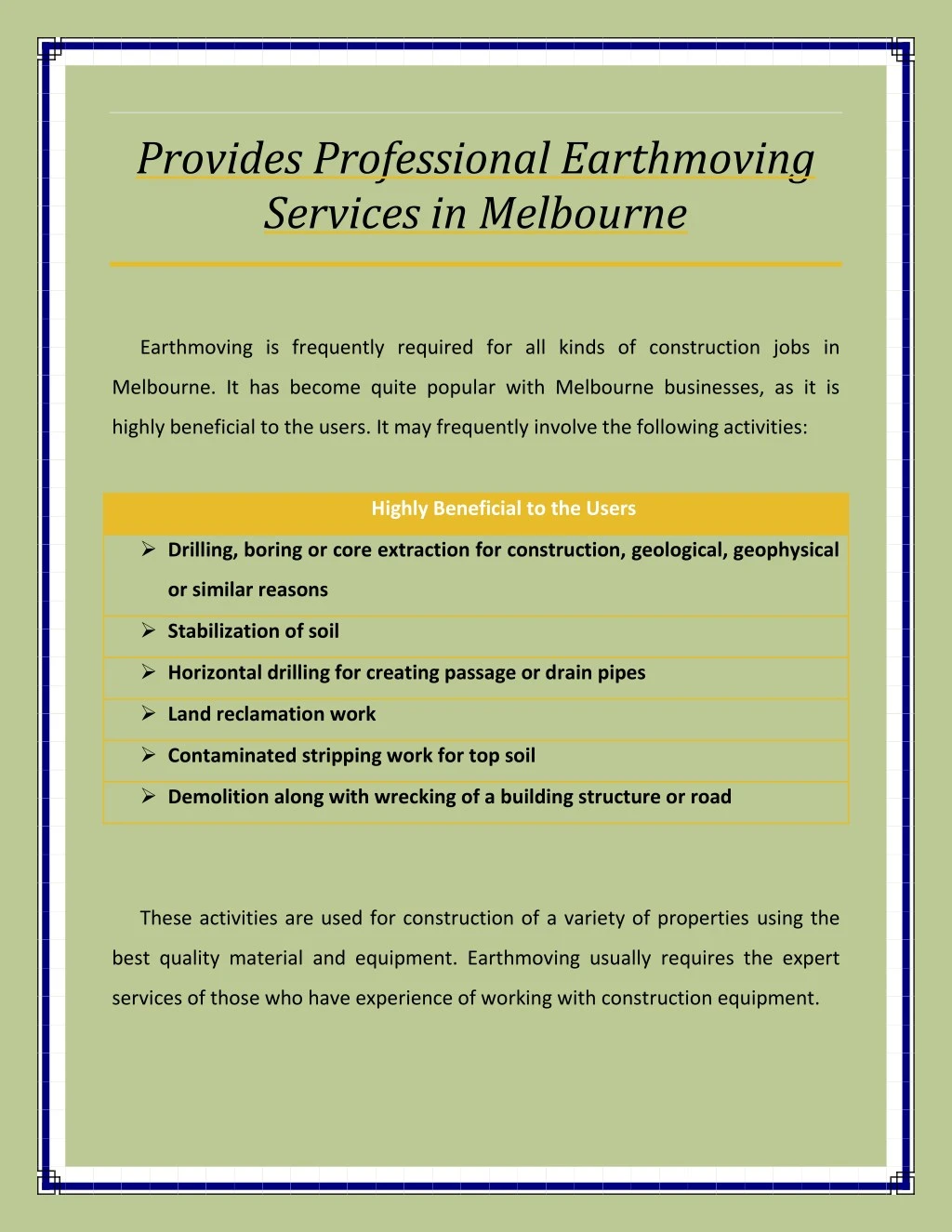 provides professional earthmoving services