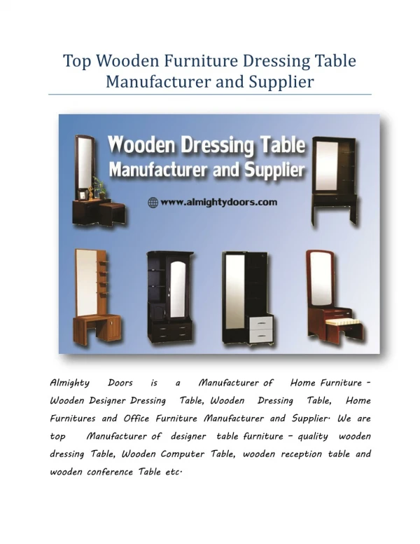 Furniture Wooden Dressing Table Manufacturer and Supplier