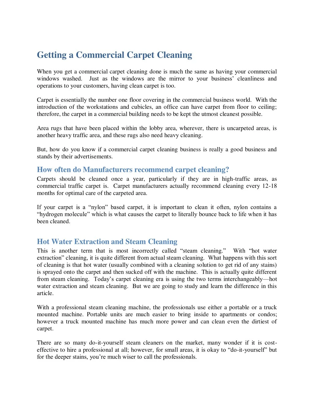 getting a commercial carpet cleaning when
